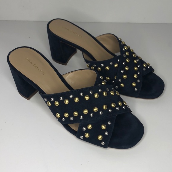 Ann Taylor Shoes - Ann Taylor “Mariah” Blue Suede Studded Sandal Sz 6
